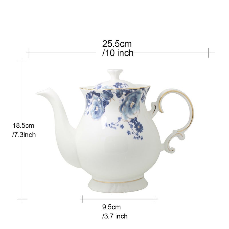 Jomop European Style Ceramic Flower Teapot Coffee Pot Water Pot Porcelain Gift Large 5.5 Cups (1, Blue and White) - Image 5